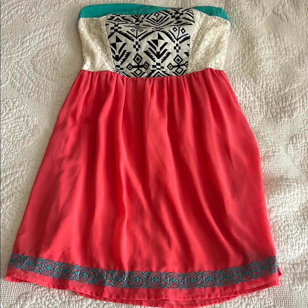3/$30 Strapless Dress with Geometric Pattern